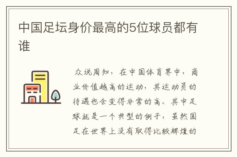 中国足坛身价最高的5位球员都有谁