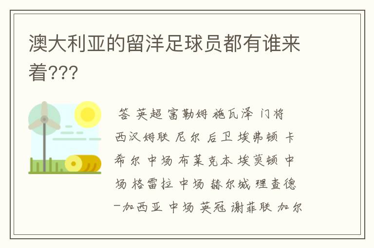 澳大利亚的留洋足球员都有谁来着???