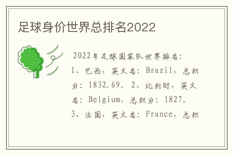 足球身价世界总排名2022