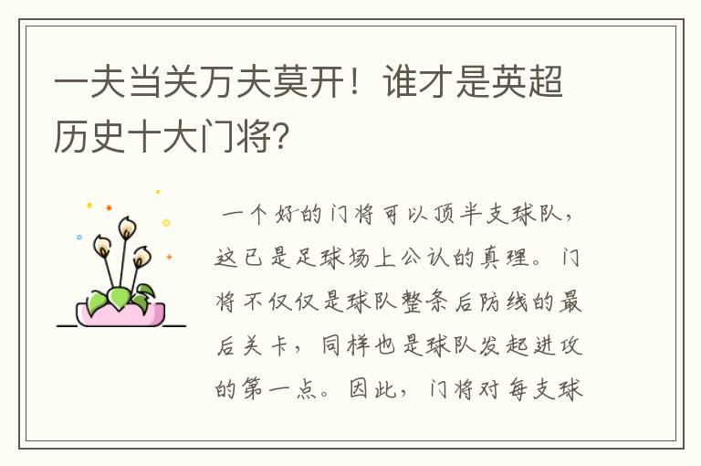 一夫当关万夫莫开!谁才是英超历史十大门将?
