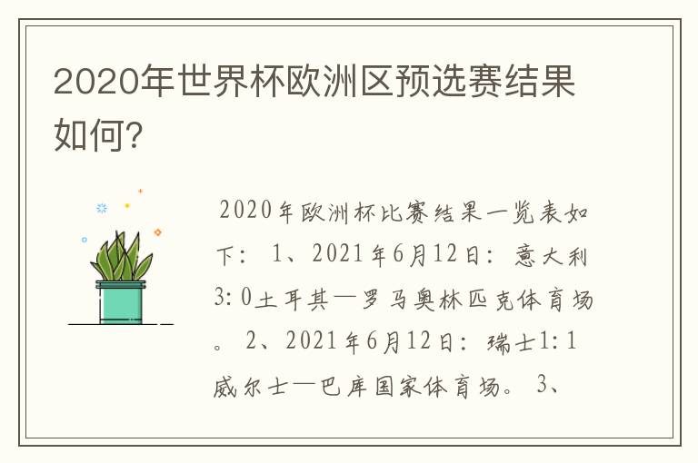 2020年世界杯欧洲区预选赛结果如何?