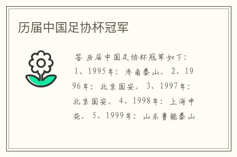 历届中国足协杯冠军
