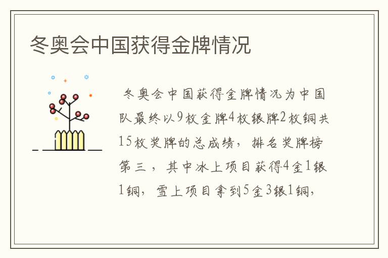 冬奥会中国获得金牌情况