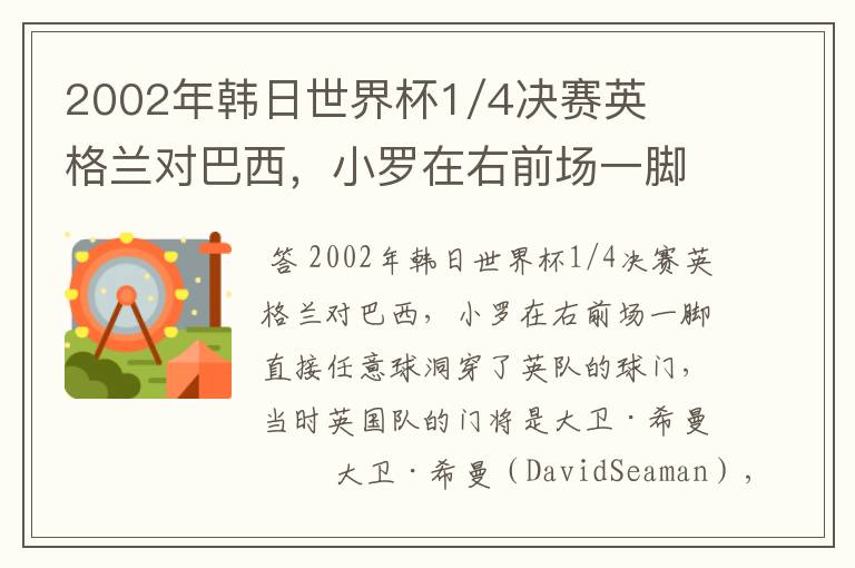 2002年韩日世界杯1/4决赛英格兰对巴西,小罗在右前场一脚直接任意球洞穿了英队的球门,问当时英队的门将是