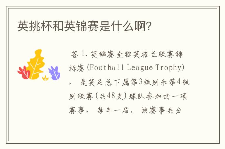 英挑杯和英锦赛是什么啊?