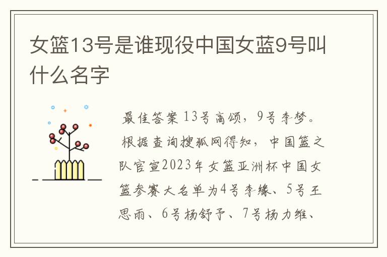女篮13号是谁现役中国女蓝9号叫什么名字