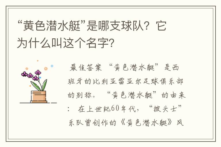 “黄色潜水艇”是哪支球队?它为什么叫这个名字?