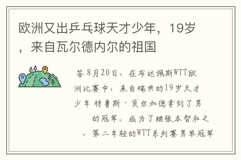 欧洲又出乒乓球天才少年,19岁,来自瓦尔德内尔的祖国