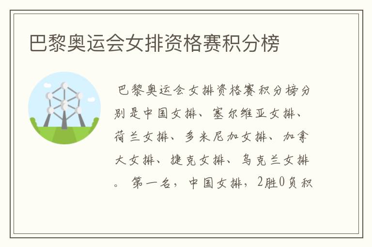 巴黎奥运会女排资格赛积分榜