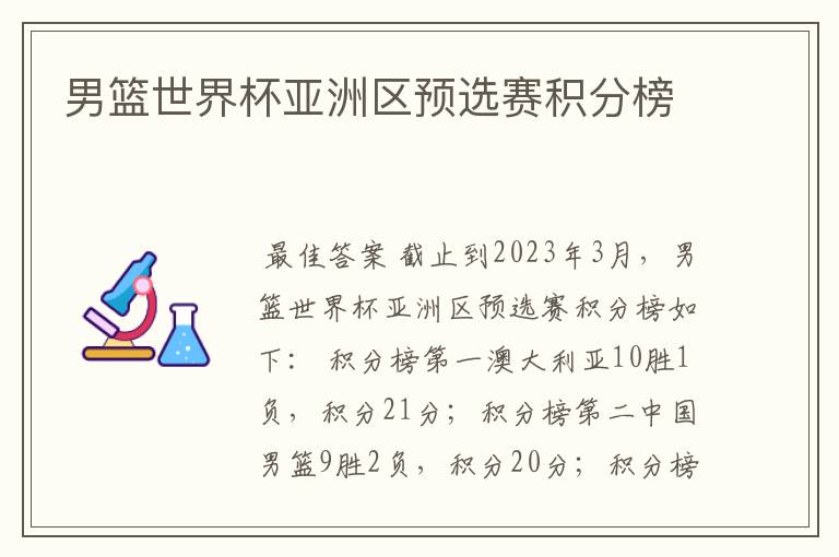 男篮世界杯亚洲区预选赛积分榜