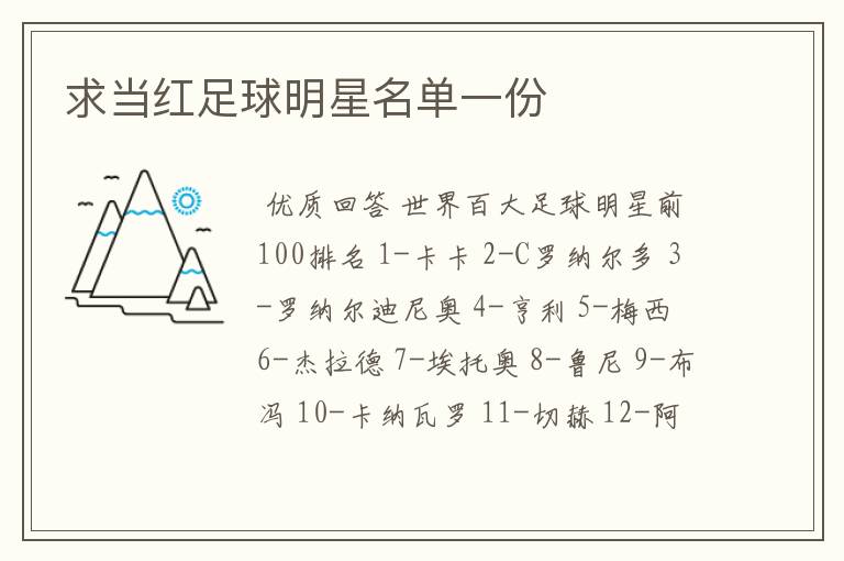 求当红足球明星名单一份