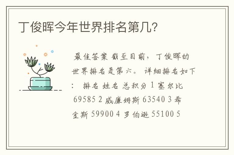 丁俊晖今年世界排名第几?