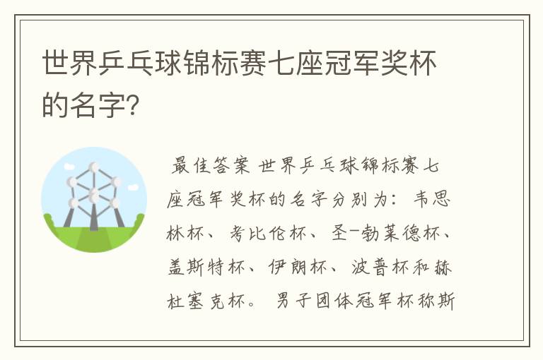 世界乒乓球锦标赛七座冠军奖杯的名字?