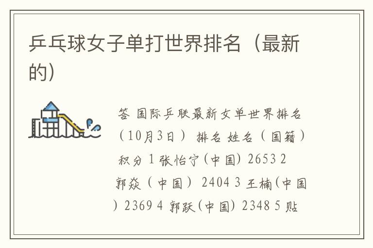 乒乓球女子单打世界排名(最新的)