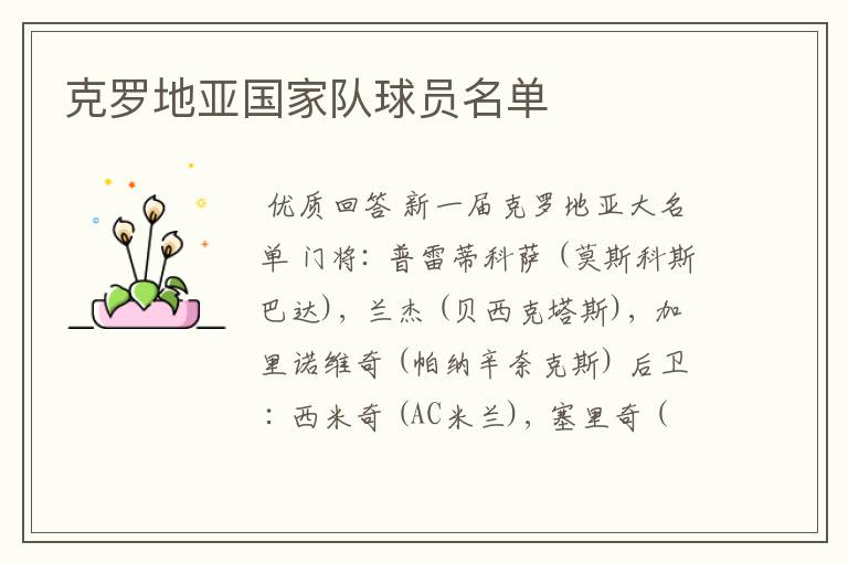 克罗地亚国家队球员名单