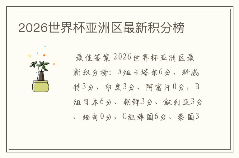 2026世界杯亚洲区最新积分榜