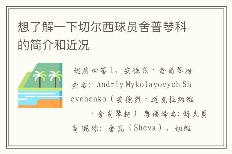 想了解一下切尔西球员舍普琴科的简介和近况