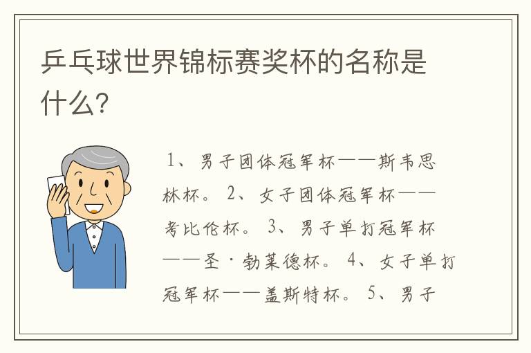 乒乓球世界锦标赛奖杯的名称是什么?