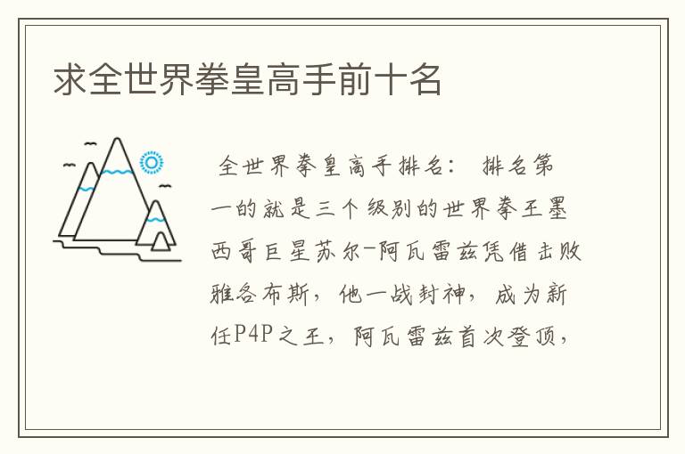 求全世界拳皇高手前十名