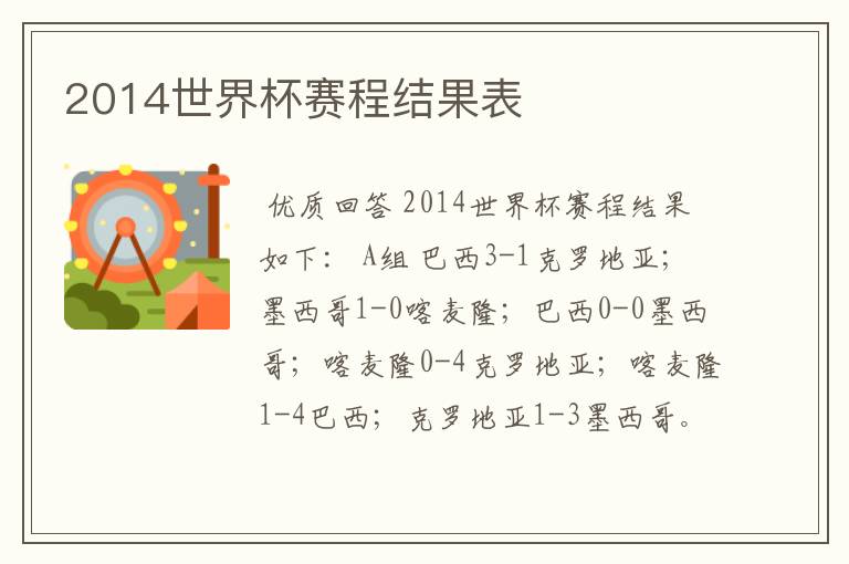 2014世界杯赛程结果表