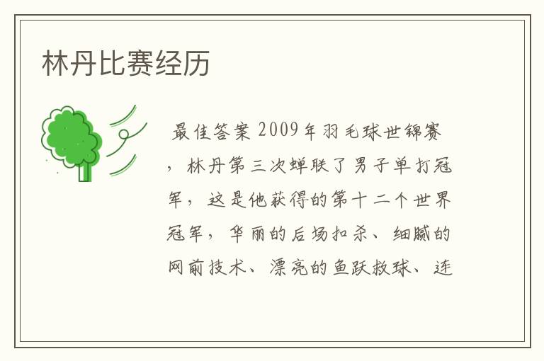 林丹比赛经历