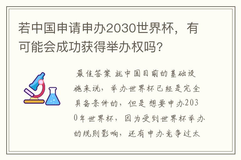 若中国申请申办2030世界杯,有可能会成功获得举办权吗?