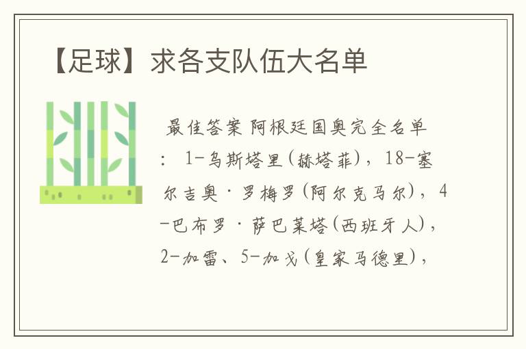 【足球】求各支队伍大名单