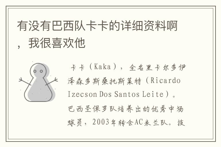 有没有巴西队卡卡的详细资料啊,我很喜欢他