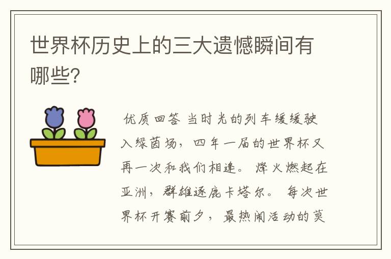世界杯历史上的三大遗憾瞬间有哪些?
