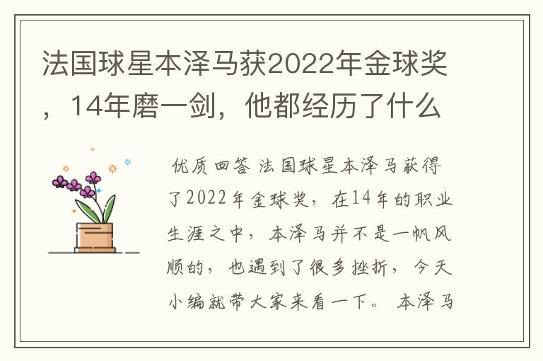 法国球星本泽马获2022年金球奖,14年磨一剑,他都经历了什么?