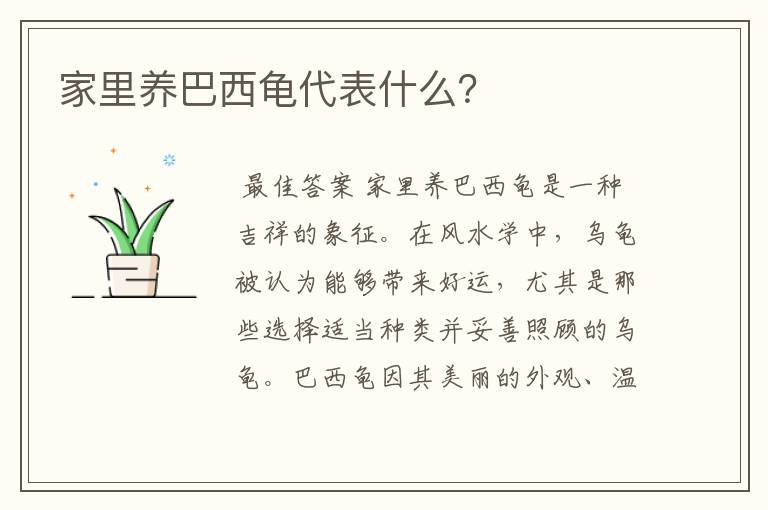 家里养巴西龟代表什么?