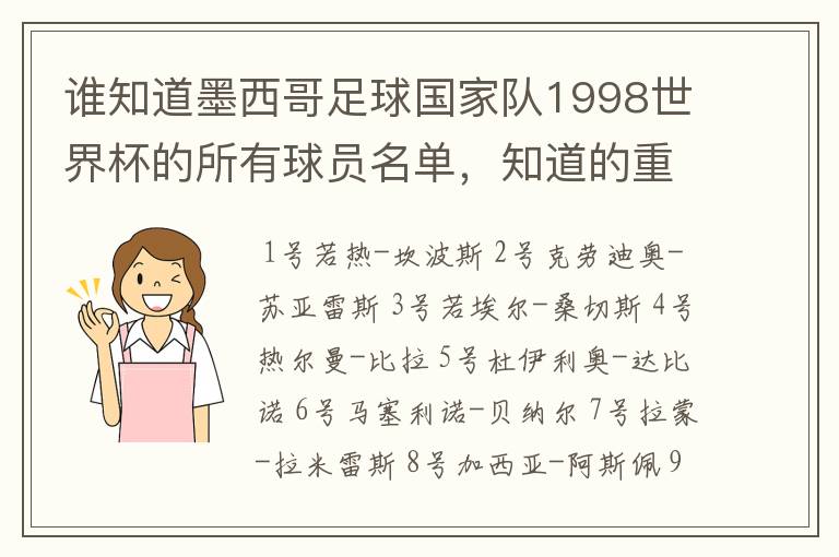 谁知道墨西哥足球国家队1998世界杯的所有球员名单,知道的重赏
