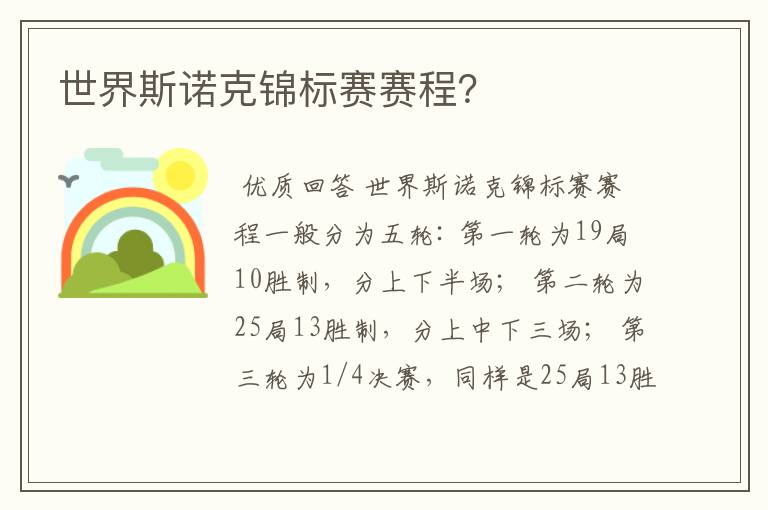 世界斯诺克锦标赛赛程?