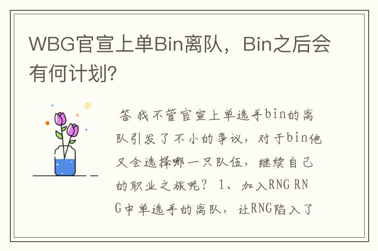 WBG官宣上单Bin离队，Bin之后会有何计划？