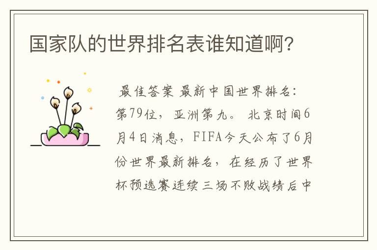 国家队的世界排名表谁知道啊?