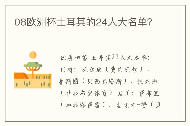 08欧洲杯土耳其的24人大名单?