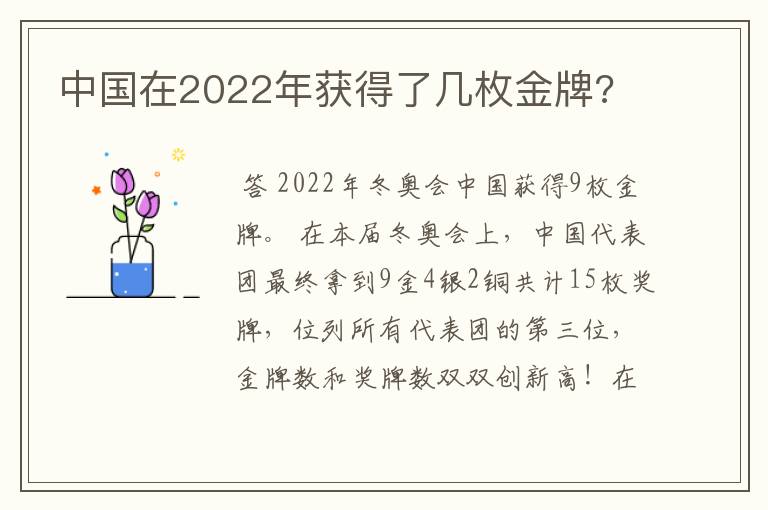 中国在2022年获得了几枚金牌?