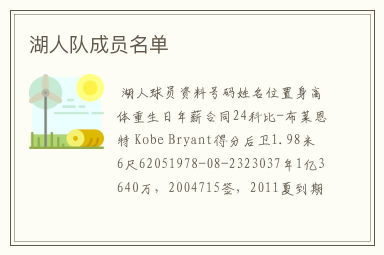 湖人队成员名单