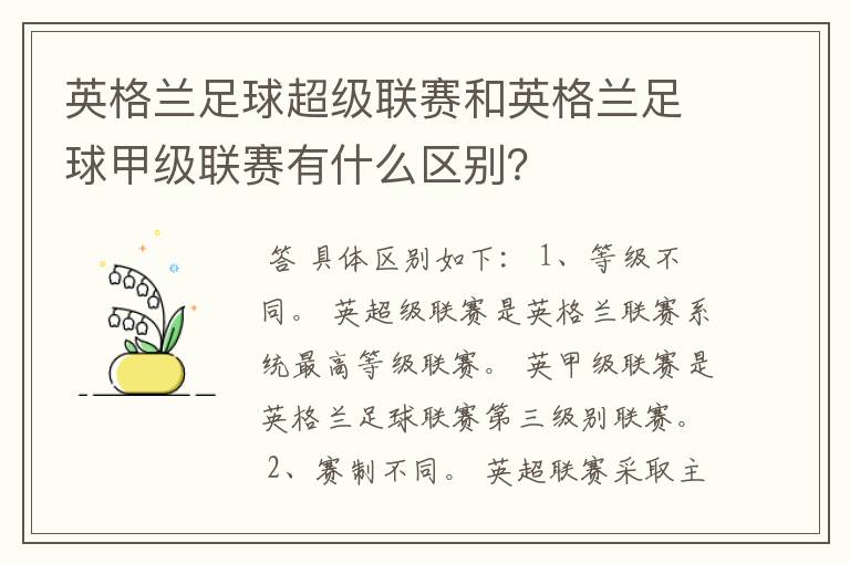 英格兰足球超级联赛和英格兰足球甲级联赛有什么区别?