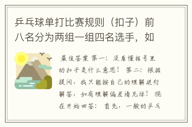 乒乓球单打比赛规则(扣子)前八名分为两组一组四名选手,如何排法(扣子)