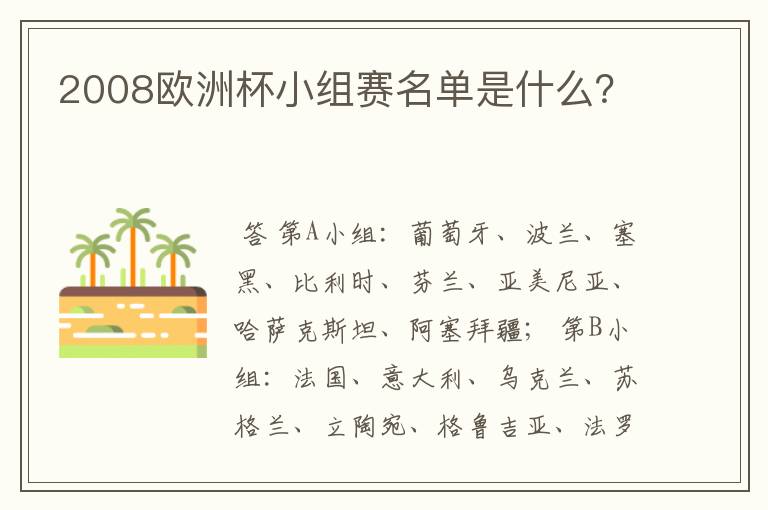 2008欧洲杯小组赛名单是什么?
