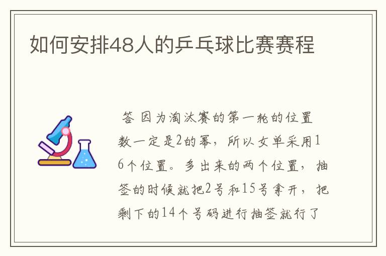 如何安排48人的乒乓球比赛赛程