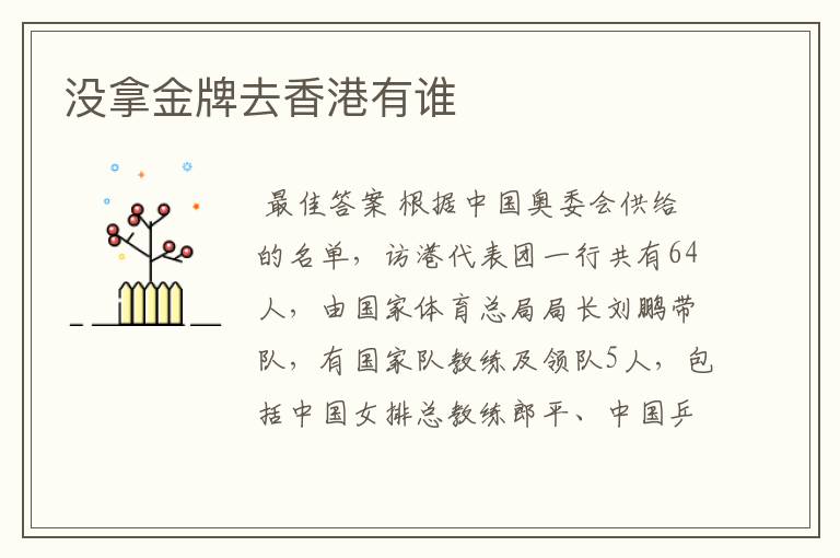 没拿金牌去香港有谁