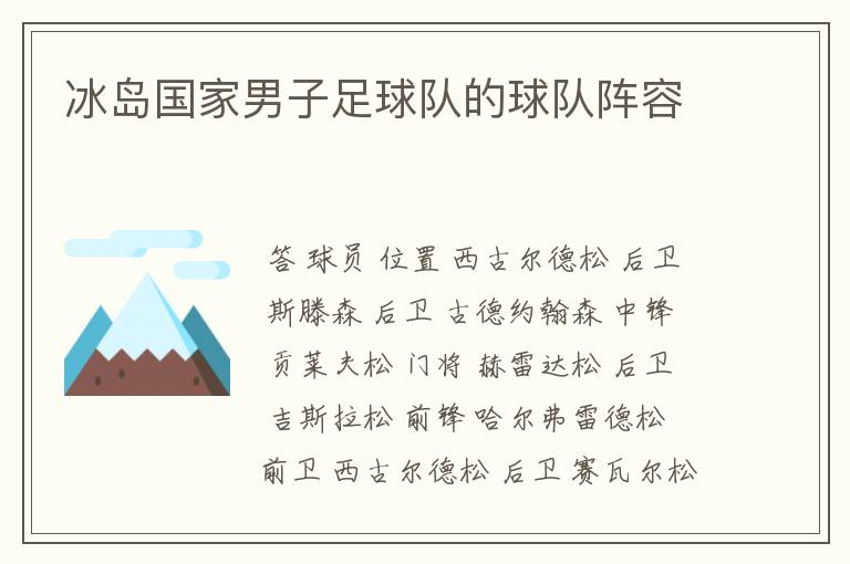 冰岛国家男子足球队的球队阵容
