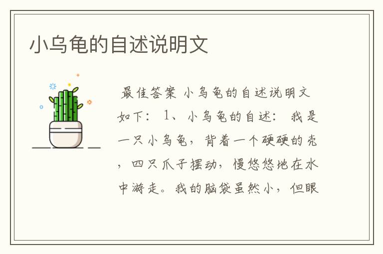 小乌龟的自述说明文