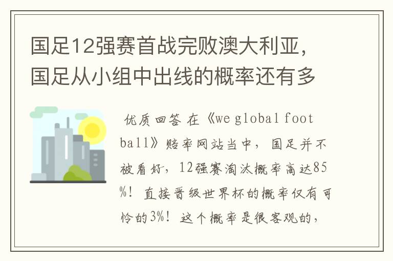 国足12强赛首战完败澳大利亚,国足从小组中出线的概率还有多大?