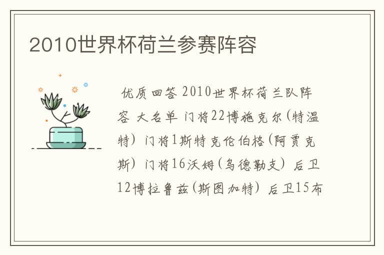 2010世界杯荷兰参赛阵容