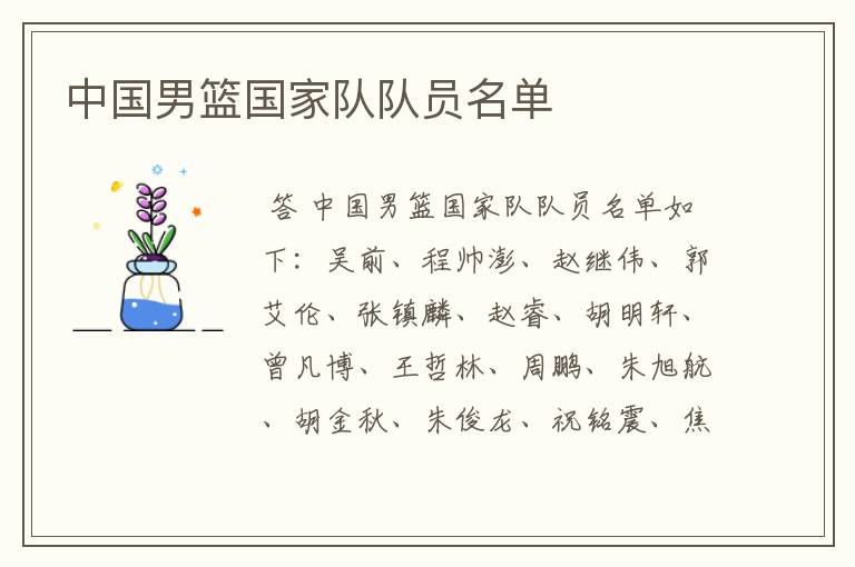 中国男篮国家队队员名单