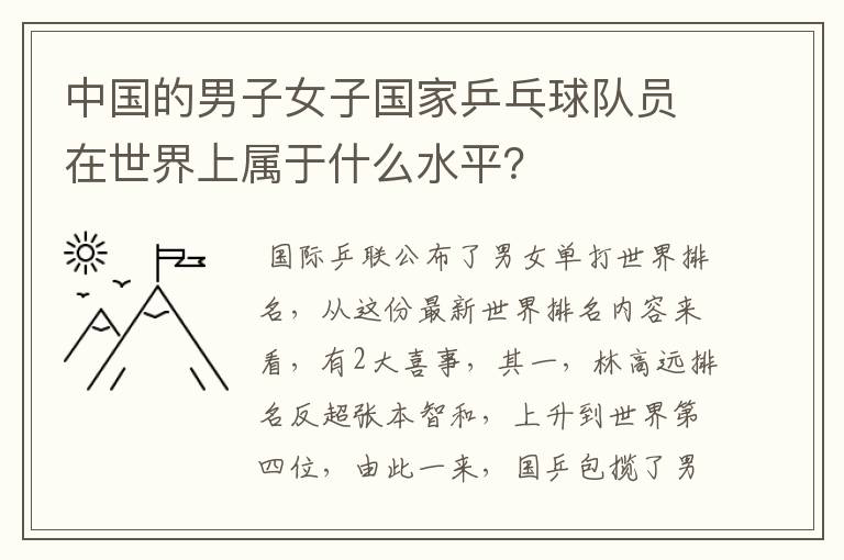中国的男子女子国家乒乓球队员在世界上属于什么水平？