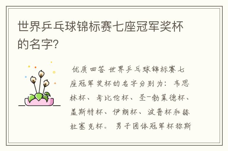 世界乒乓球锦标赛七座冠军奖杯的名字?